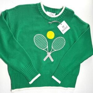 NEW L by Marled Green Tennis pickleBall Embroidered Green Sweater Womens Crop